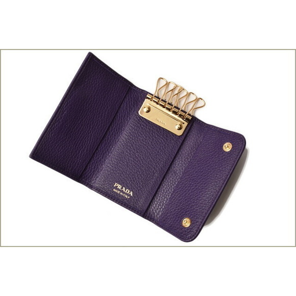 Prada Chain 6 Rows Key Key Case Viola Vitello Grain - Picture 1 of 5